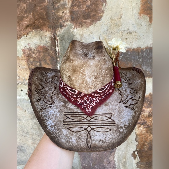 SOLD READ DESCRIPTION
New “Boot Stitch” Hand burned hat Sz 7 - Picture 2 of 10
